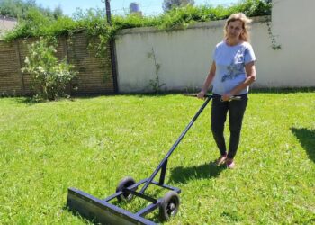 No solo se desperdicia agua lavando el auto: Alicia Otero, del INTA Villegas, recomienda usar un curioso rabasto con rueditas antes de manguerear las instalaciones del tambo